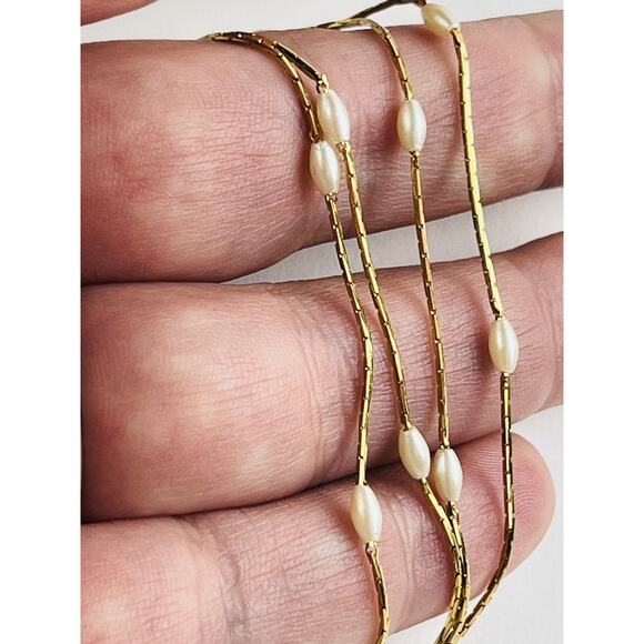 NAPIER Gold Tone Chain Faux Pearl Stations Layering Necklace Dainty Delicate Lon - Picture 14 of 16